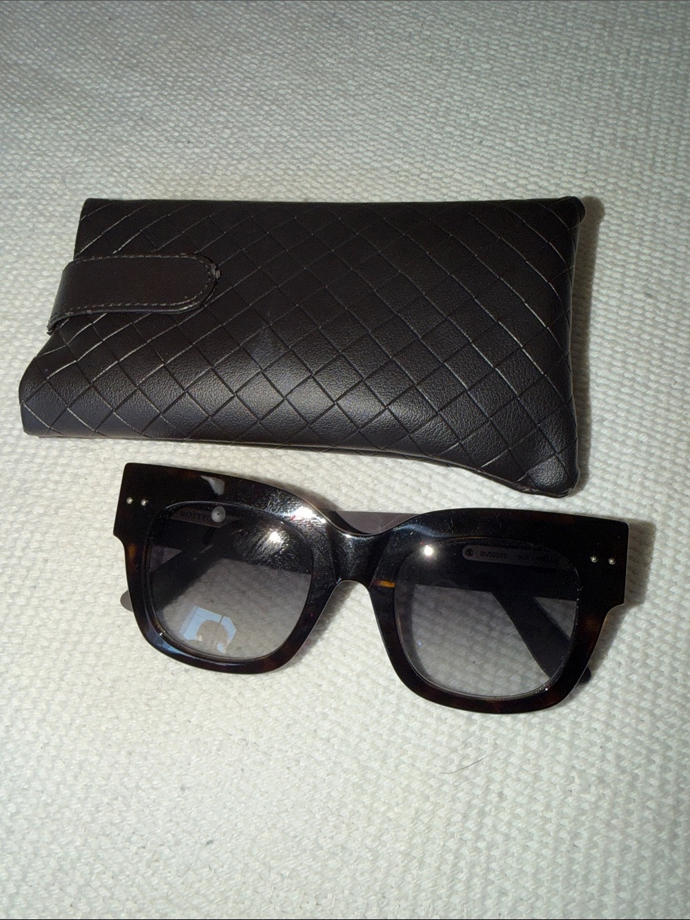 Bottega Veneta Oversized Tortoiseshell Sunglasses with Quilted Case